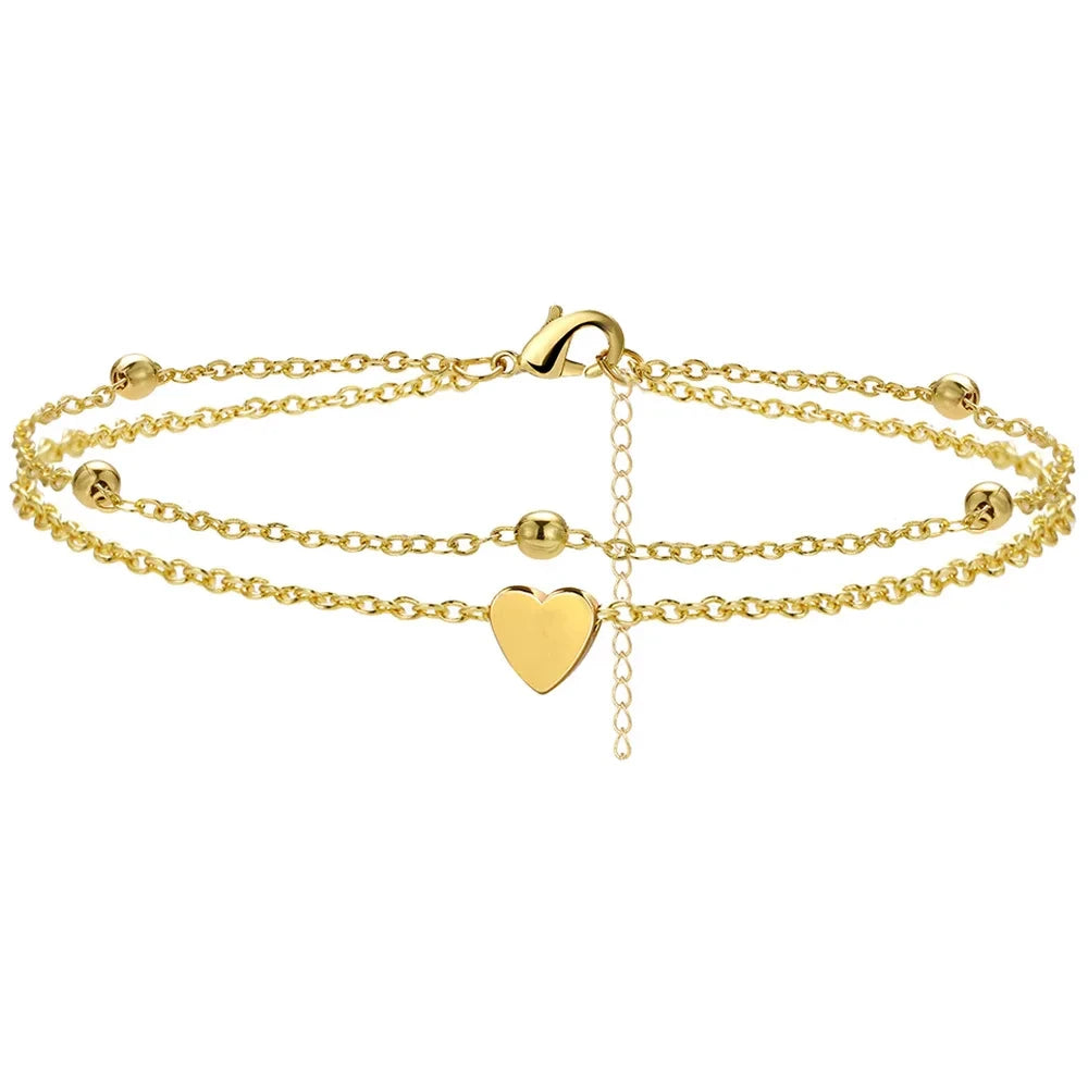 Heart Charm Layered Anklet