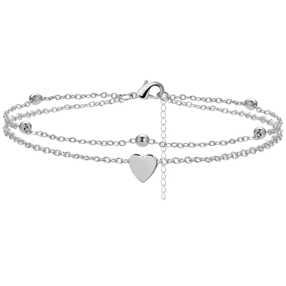 Heart Charm Layered Anklet