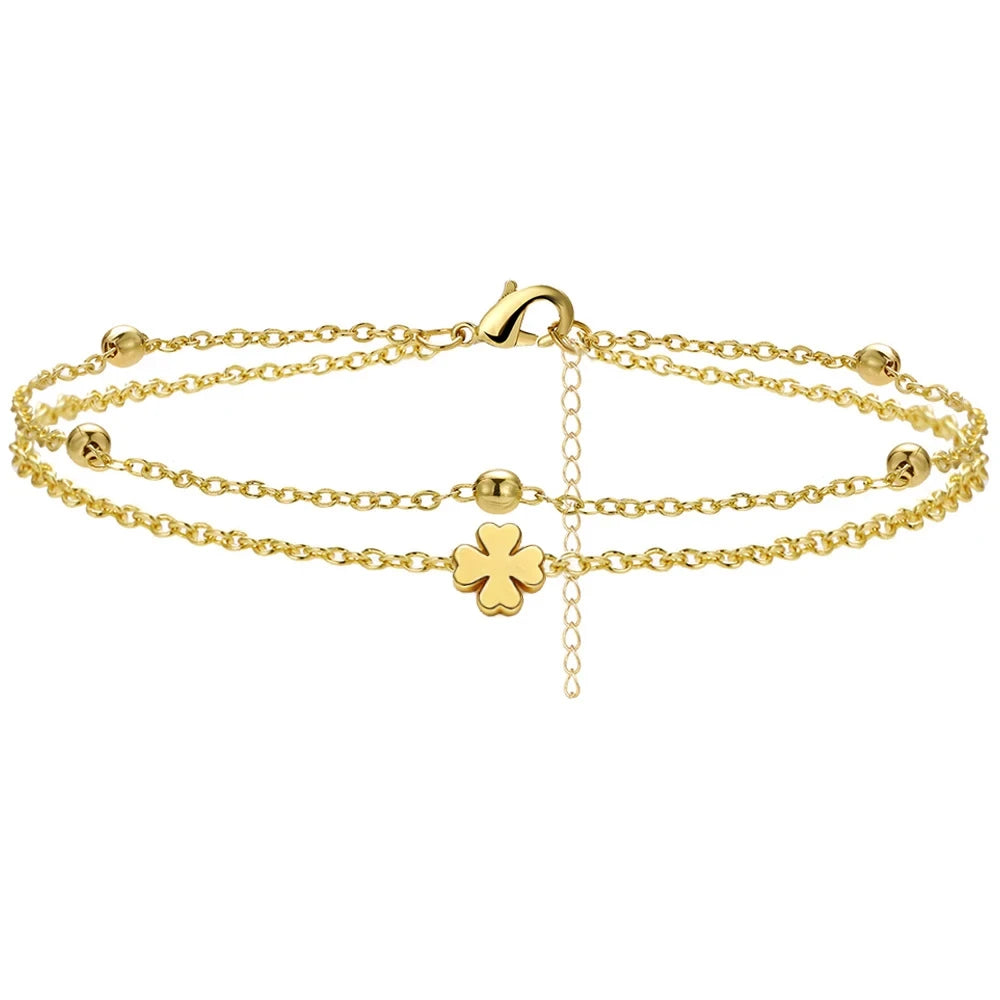 Heart Charm Layered Anklet