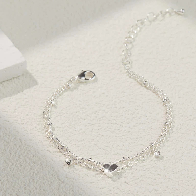 Heart Charm Layered Anklet