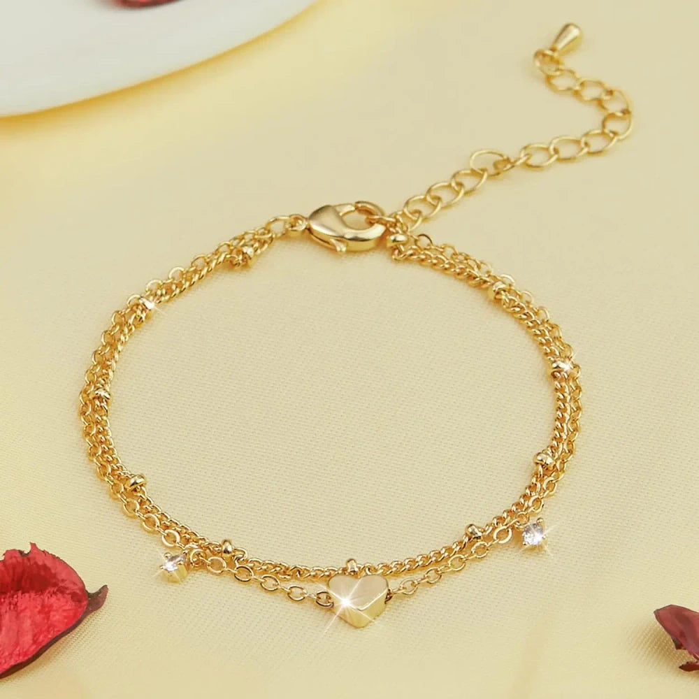 Heart Charm Layered Anklet